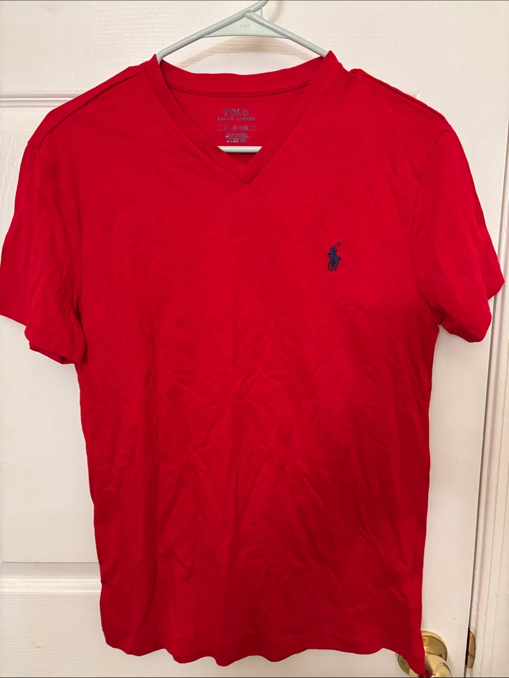 Polo by Ralph Lauren men’s Red V-Neck Tee with Navy Pony nwt small
